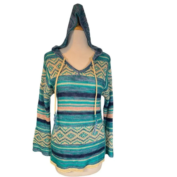Wrangler Retro South Western Women's Hoodie Bell Sleeve Hobo V-Neck Sweater SZ S - Picture 2 of 12